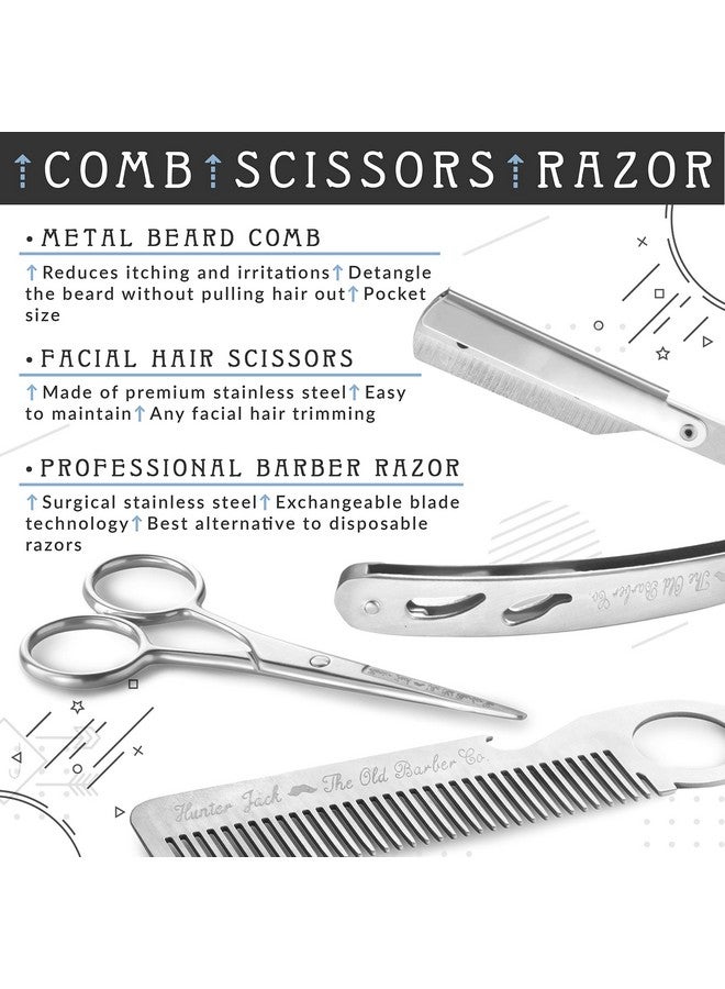 Hunter Jack Straight Razor Kit - Complete Straight Razors for Men Kit with Beard Scissors & Metal Comb - Barber Razor for Men - 10 Extra Straight Edge Razor Blades for Shaving - Premium Polished Stainless Steel - Image 2