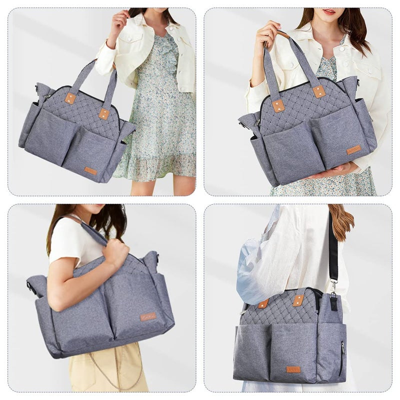 Lekebaby Diaper Bag Tote for Baby - 17 Pockets Large Travel Diaper Tote with Portable Changing Pad, Mom Crossbody Hospital Bag for Labor Delivery, Waterproof, Baby Essentials for Newborn Gifts, Grey - Image 2