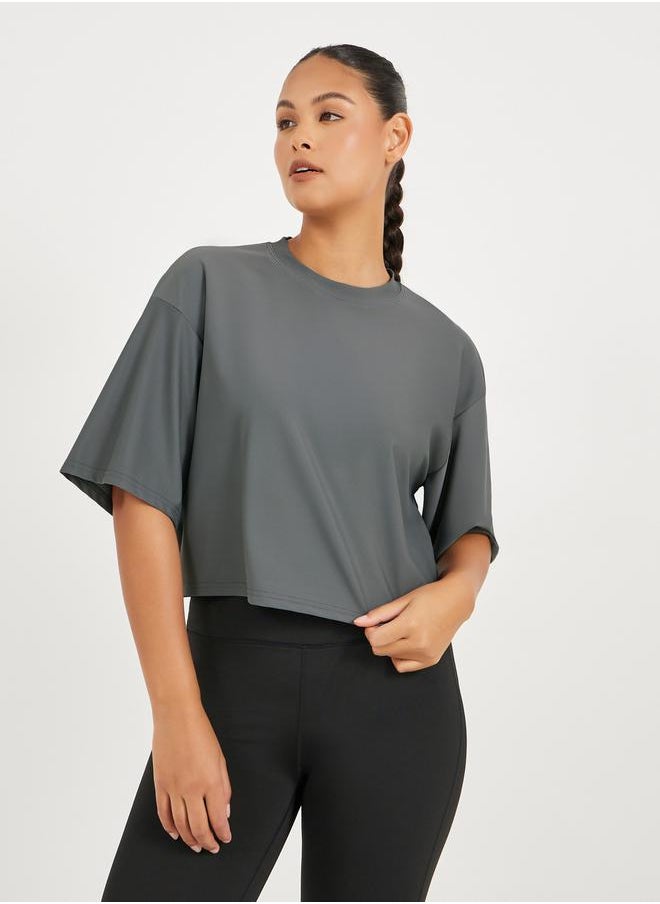Styli Infinity Swirl Slogan Print Boxy Fit Top with Dropped Shoulder  - Image 3