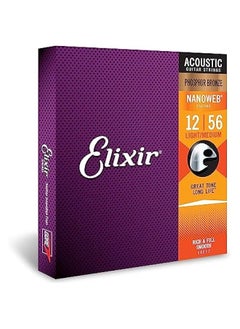 ELIXIR Strings, Acoustic Guitar Strings, Phosphor Bronze with NANOWEB Coating, Longest-Lasting Rich and Full Tone with Comfortable Feel, 6 String Set, Light/Medium 12-56  - Image 1