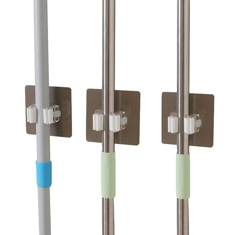 ZIVIK No Drilling Broom Mop Holder Pack of 3 Broom Gripper Holds Self Adhesive Wall Mounted Storage Rack Organization for Your Home Bathroom Storage Racks Bathroom Stickers Mop Rack 3 - Image 1