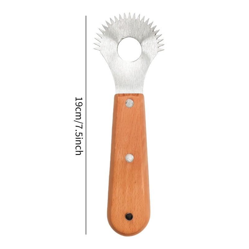 HPMAISON Coconut Hand Grater Coconut Meat Scraper Removal Knife Stainless Steel Serrated Blade Slicer with Wooden Handle Shredded Scraper Scoop Tool Fish Scale Scraper Remover Tool Kitchen Grater - Image 2