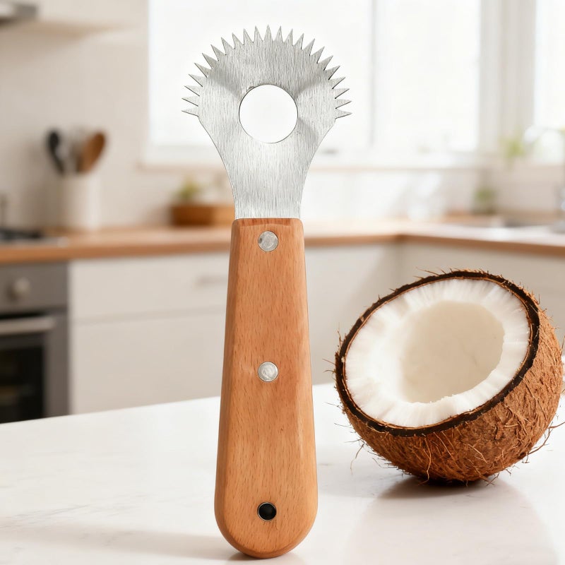 HPMAISON Coconut Hand Grater Coconut Meat Scraper Removal Knife Stainless Steel Serrated Blade Slicer with Wooden Handle Shredded Scraper Scoop Tool Fish Scale Scraper Remover Tool Kitchen Grater - Image 5