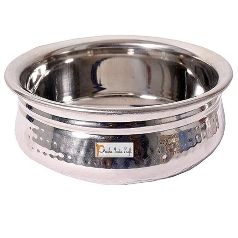 Stainless Steel Handcrafted Hammered Texture Handi for Kitchen, 600ml, Silver - Image 1