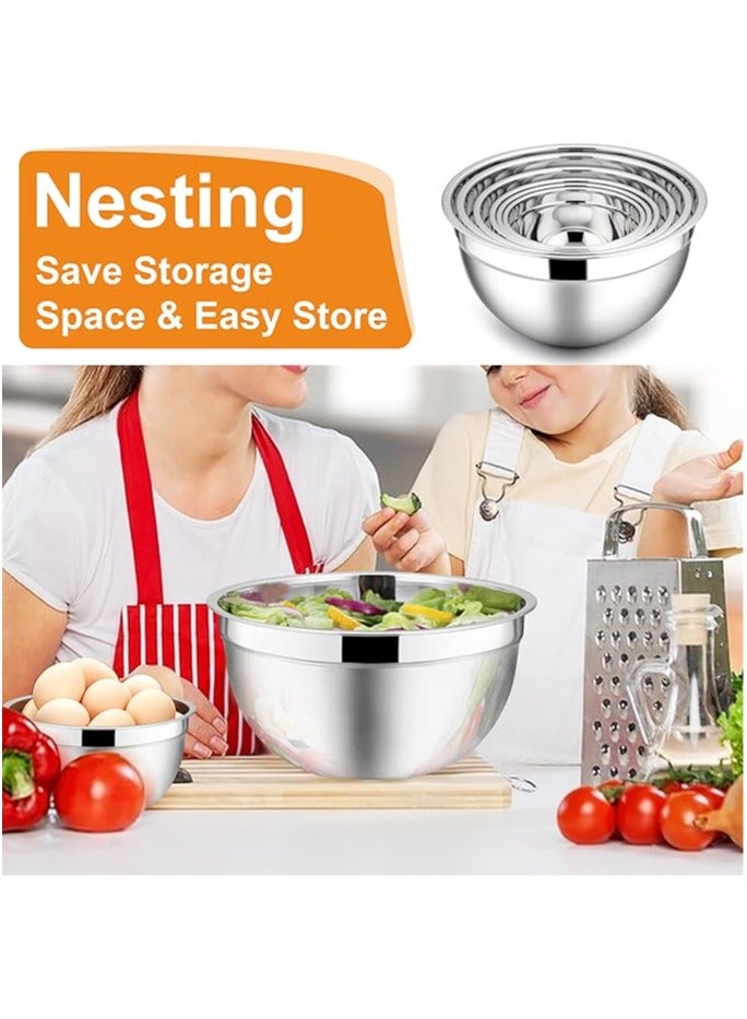 Mixing Bowls with Lids, 6-Piece Stainless Steel Salad Bowls Metal Nesting Bowls for Baking Cooking and Prepping, Airtight Lids & Stackable Design, Size 7, 4.5, 3, 1.5, 1.2, 0.7 QT (Colorful) - Image 2