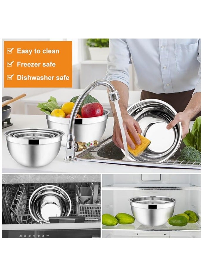 Mixing Bowls with Lids, 6-Piece Stainless Steel Salad Bowls Metal Nesting Bowls for Baking Cooking and Prepping, Airtight Lids & Stackable Design, Size 7, 4.5, 3, 1.5, 1.2, 0.7 QT (Colorful) - Image 3