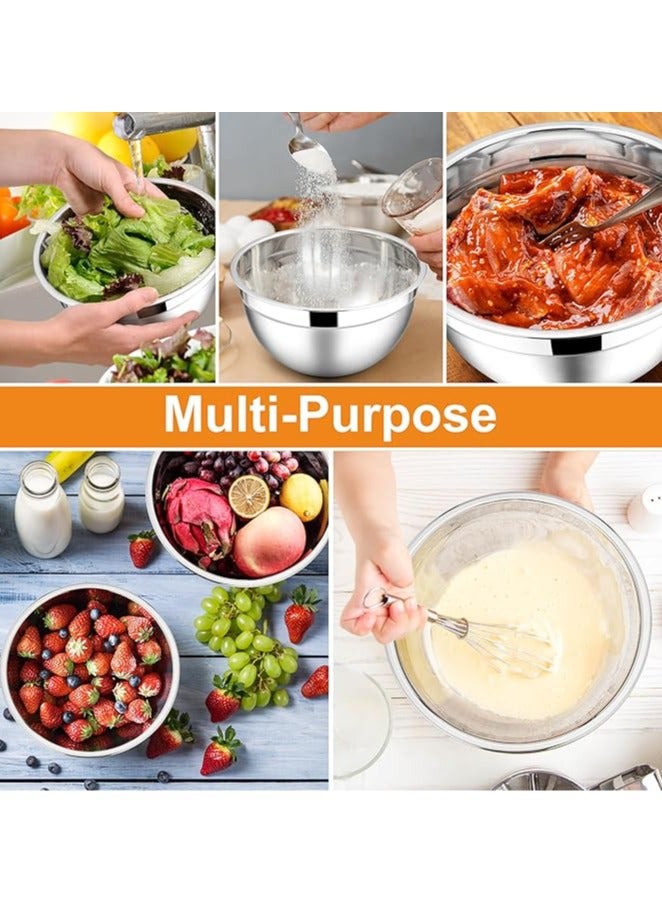 Mixing Bowls with Lids, 6-Piece Stainless Steel Salad Bowls Metal Nesting Bowls for Baking Cooking and Prepping, Airtight Lids & Stackable Design, Size 7, 4.5, 3, 1.5, 1.2, 0.7 QT (Colorful) - Image 4