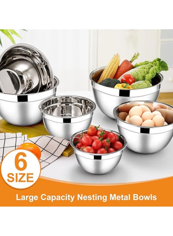 Mixing Bowls with Lids, 6-Piece Stainless Steel Salad Bowls Metal Nesting Bowls for Baking Cooking and Prepping, Airtight Lids & Stackable Design, Size 7, 4.5, 3, 1.5, 1.2, 0.7 QT (Colorful) - Image 5
