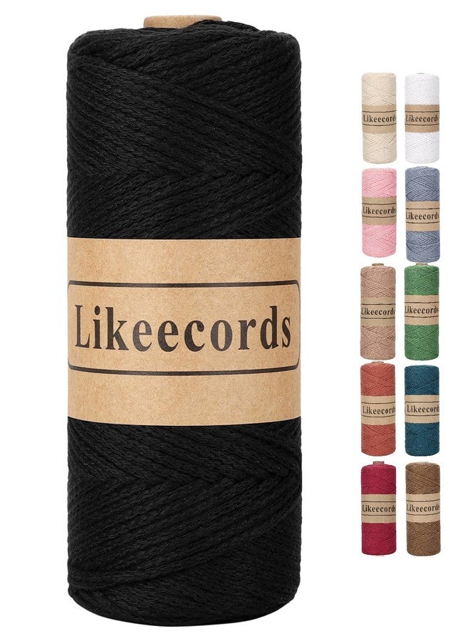 Likeecords حبل حقيبة كروشيه من Likeecords مصنوع من القطن بنسبة 100%، 2 مم، 170 متر، حبل مكرمية، خيط كروشيه 2 مم، حبل مكرمية، هدية للحياكة (أسود) - Image 1