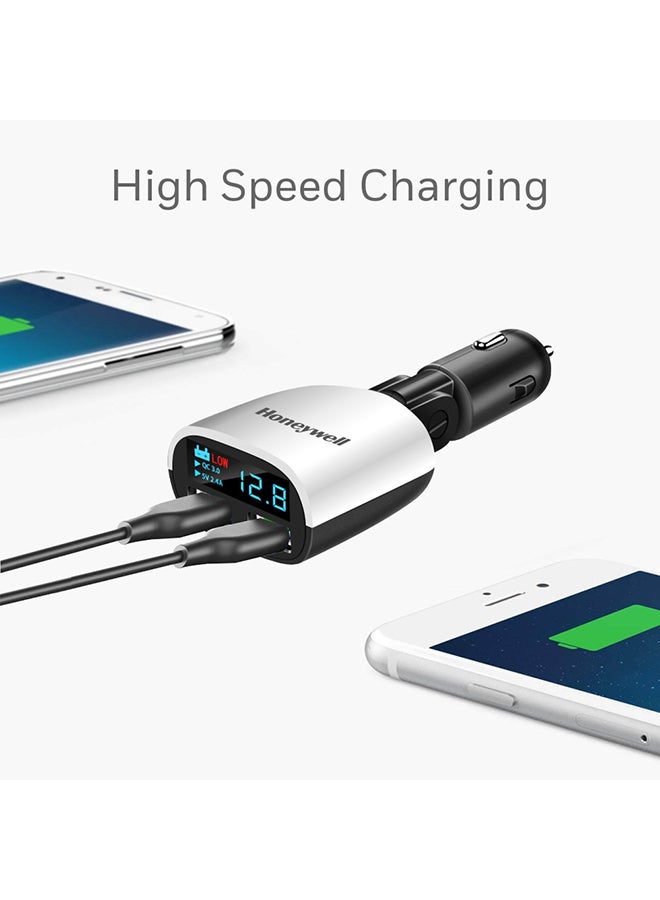 Honeywell Dual USB with LED Display Car Charger, 24W Dual USB Charger, QC 3.0 Fast Charging, Compatible with iPhones, Smartphones, Tablets, Smartwatches, Power banks, Dashcams Black-Silver - Image 4