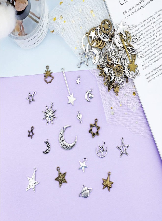 JIALEEY Celestial Mixed Sun Moon Star Charms, Wholesale Bulk Lots Antique Alloy Charms Pendants DIY for Necklace Bracelet Jewelry Making and Crafting, 100g(74PCS) - Image 4