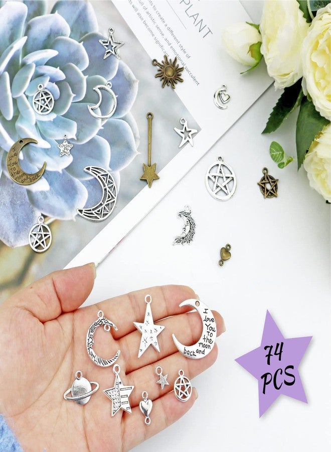 JIALEEY Celestial Mixed Sun Moon Star Charms, Wholesale Bulk Lots Antique Alloy Charms Pendants DIY for Necklace Bracelet Jewelry Making and Crafting, 100g(74PCS) - Image 3