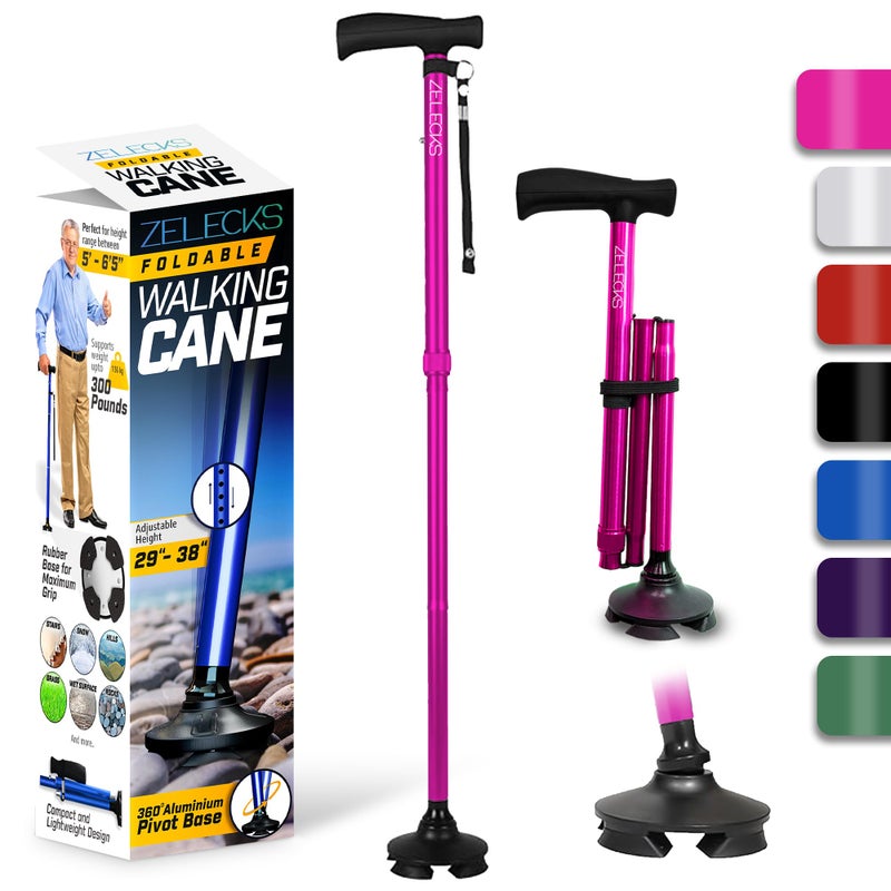 ZELECKS Walking Cane for Women Men Self Standing Adjustable Folding Cane with T Handle and 360 Pivot Base Lightweight Foldable Walking Stick for Seniors Collapsible Cane for Walking - Image 3