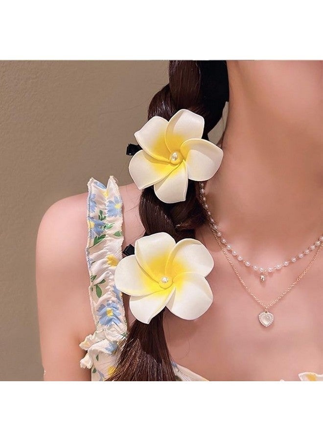 لوف سويتي مشابك شعر من 3 قطع من Love Sweety على شكل زهرة بلوميريا هاوايية من Galsang لحفلات الشاطئ (1#P أبيض) - Image 2