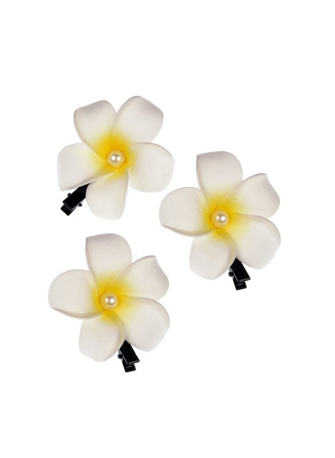 لوف سويتي مشابك شعر من 3 قطع من Love Sweety على شكل زهرة بلوميريا هاوايية من Galsang لحفلات الشاطئ (1#P أبيض) - Image 1