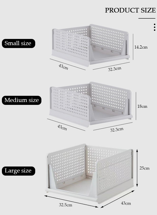 DUNISO 3 Packs Stackable Plastic Storage Basket, Foldable Closet Organizers Storage Bins, Medium Drawer Shelf Storage Container for Wardrobe Cupboard Kitchen Bathroom Office - Image 2