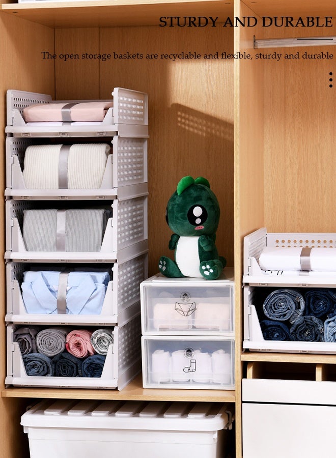 DUNISO 3 Packs Stackable Plastic Storage Basket, Foldable Closet Organizers Storage Bins, Medium Drawer Shelf Storage Container for Wardrobe Cupboard Kitchen Bathroom Office - Image 4