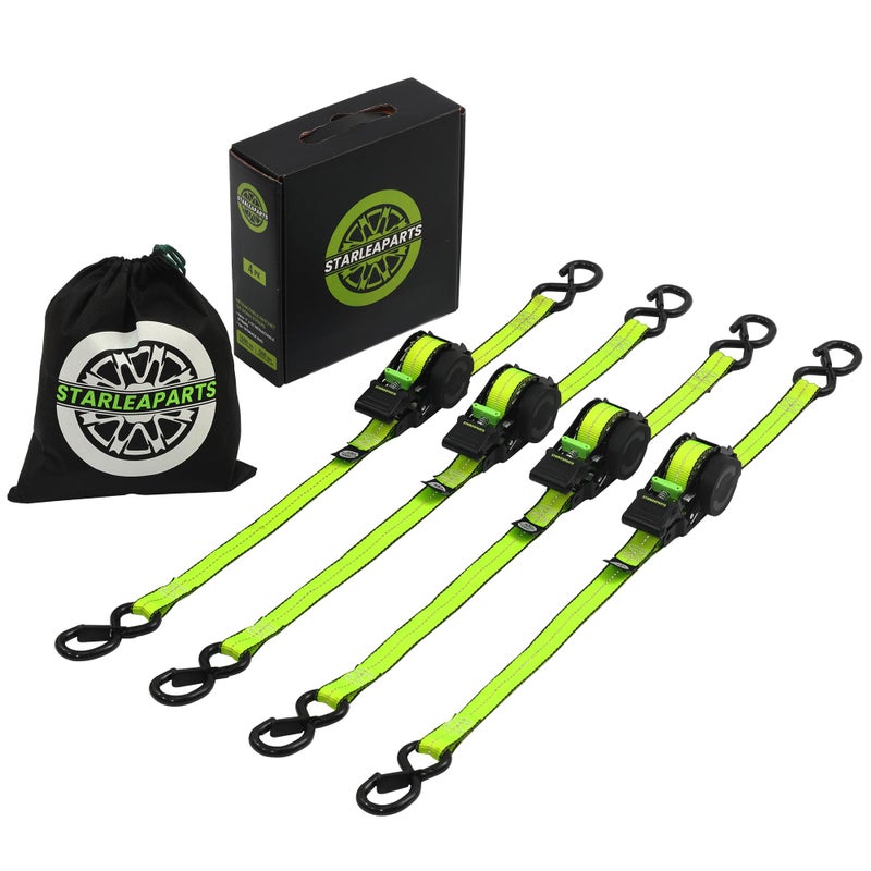 STARLEAPARTS Retractable Ratchet Straps(4PK 1.0INX12FT) - 1,500lb Break Strength, Ratchet Strap Heavy Duty with Rubber Coated Handle, Perfect Auto Ratchet Straps for Motorcycle, Kayak and Trucks - Image 1