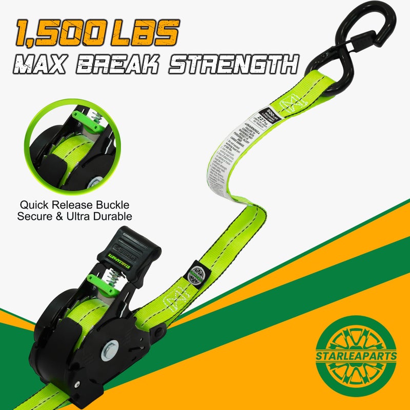 STARLEAPARTS Retractable Ratchet Straps(4PK 1.0INX12FT) - 1,500lb Break Strength, Ratchet Strap Heavy Duty with Rubber Coated Handle, Perfect Auto Ratchet Straps for Motorcycle, Kayak and Trucks - Image 2