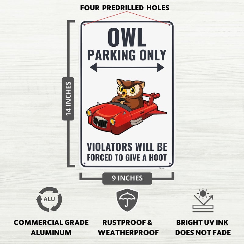 Venicor Owl Sign Decor - 9 x 14 Inches - Aluminum - Cute Owl Gifts for Women Lovers Men Kids - Image 2