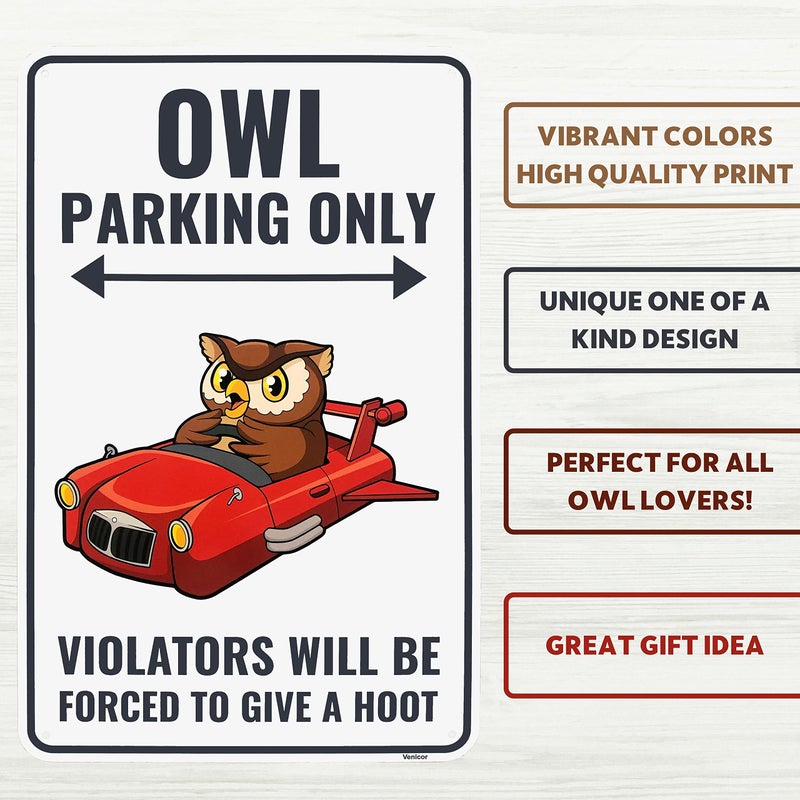 Venicor Owl Sign Decor - 9 x 14 Inches - Aluminum - Cute Owl Gifts for Women Lovers Men Kids - Image 3