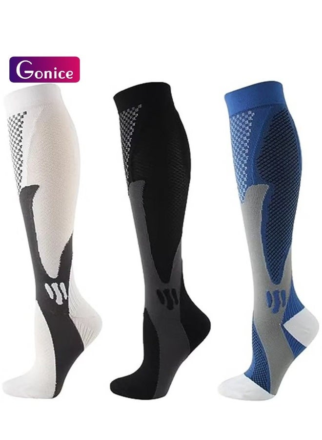 Gonice 3 Pair Compression Socks For Men Athletic Football Socks for Run Basketball Soccer Travel - Image 1