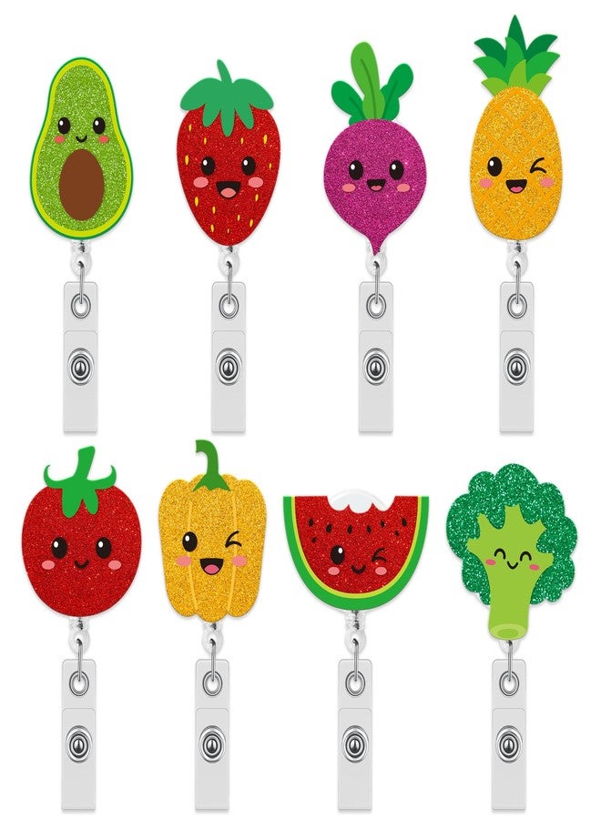 ANGOLIO Fruit Vegetable Badge Reel, 8Pcs Retractable Glitter Acrylic Holder - Image 1