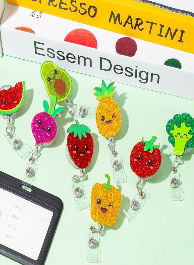 ANGOLIO Fruit Vegetable Badge Reel, 8Pcs Retractable Glitter Acrylic Holder - Image 5