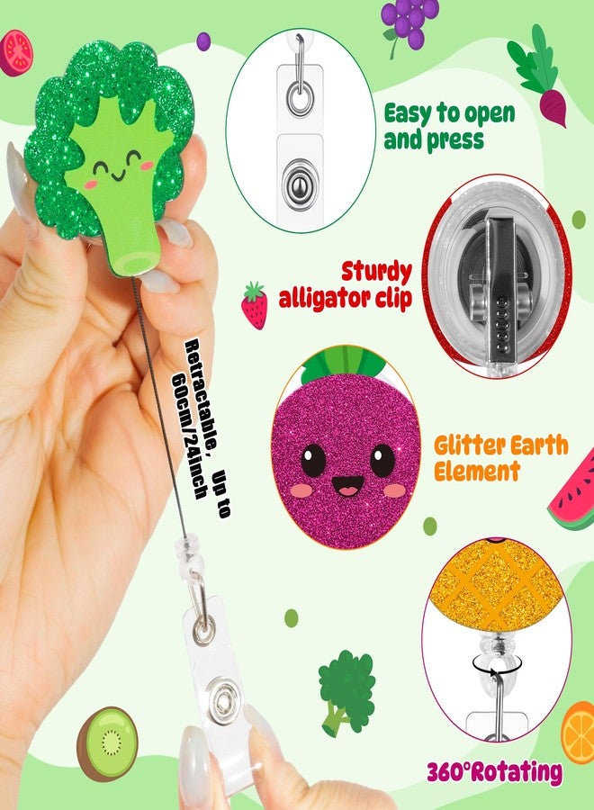 ANGOLIO Fruit Vegetable Badge Reel, 8Pcs Retractable Glitter Acrylic Holder - Image 4