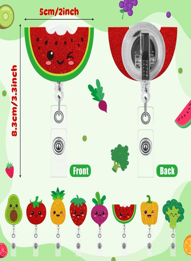 ANGOLIO Fruit Vegetable Badge Reel, 8Pcs Retractable Glitter Acrylic Holder - Image 3