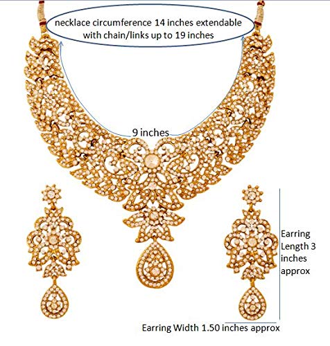 Touchstone Hollywood Glamour pretty filigree paisley motif white rhinestones studded diamond look designer bridal jewelry hasli necklace set for women in white tone - Image 5