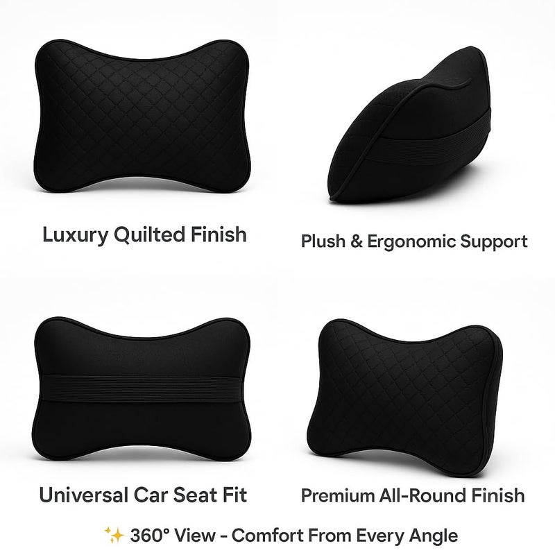 AUTOUNIKO Velvet Soft car Neck Pillow for Travel, Travel Micro Fiber Rest Pillow/Cushion Set of Pillows Compatible with All Cars - Pack of 2 Pieces (Black Pillow q) - Image 3