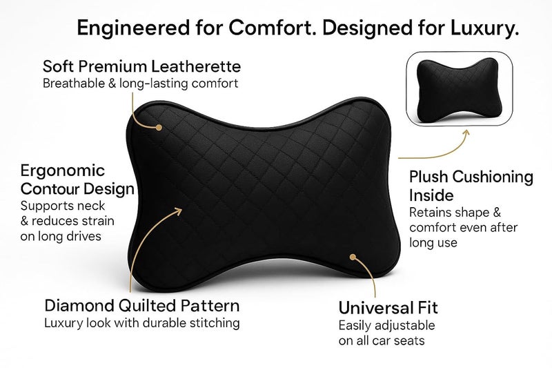 AUTOUNIKO Velvet Soft car Neck Pillow for Travel, Travel Micro Fiber Rest Pillow/Cushion Set of Pillows Compatible with All Cars - Pack of 2 Pieces (Black Pillow q) - Image 4