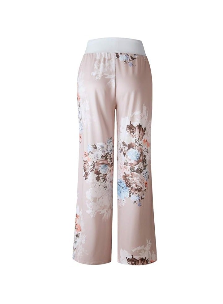 iChunhua Women's Comfy Stretch Floral Print Drawstring Palazzo Wide Leg Lounge Pant - Image 1