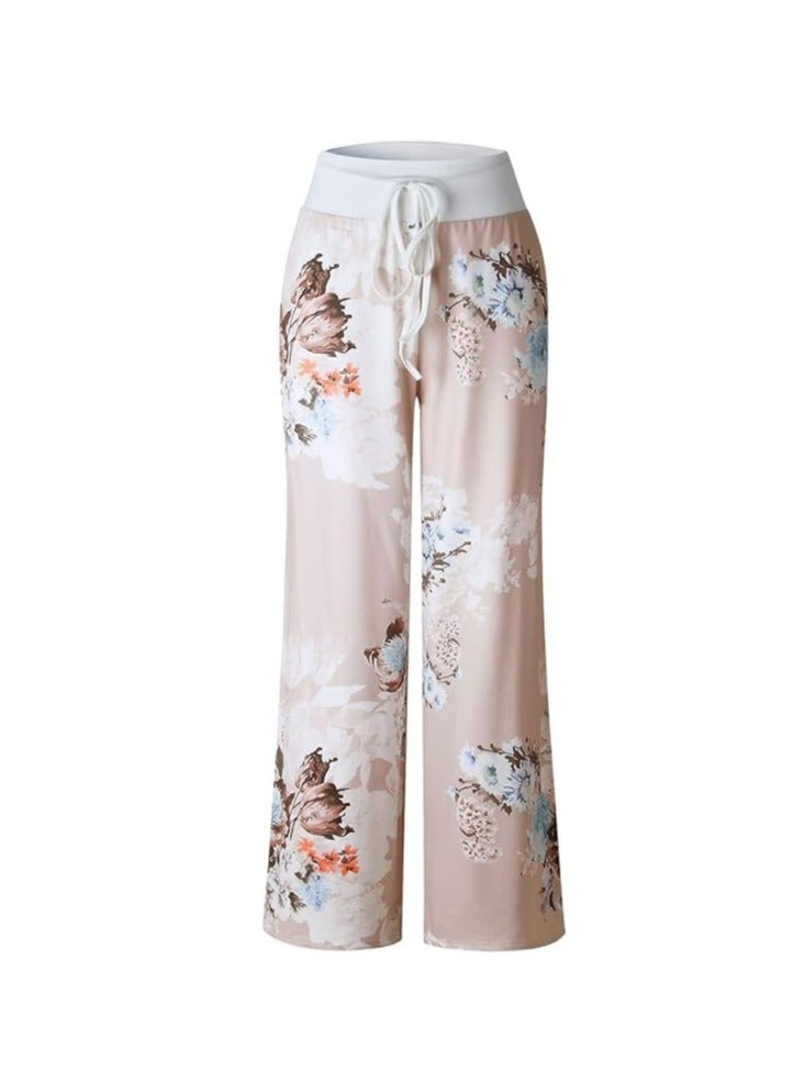 iChunhua Women's Comfy Stretch Floral Print Drawstring Palazzo Wide Leg Lounge Pant - Image 2