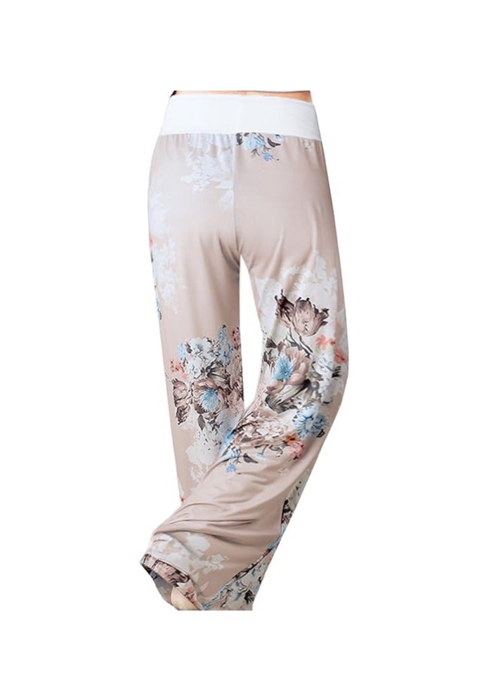 iChunhua Women's Comfy Stretch Floral Print Drawstring Palazzo Wide Leg Lounge Pant - Image 3