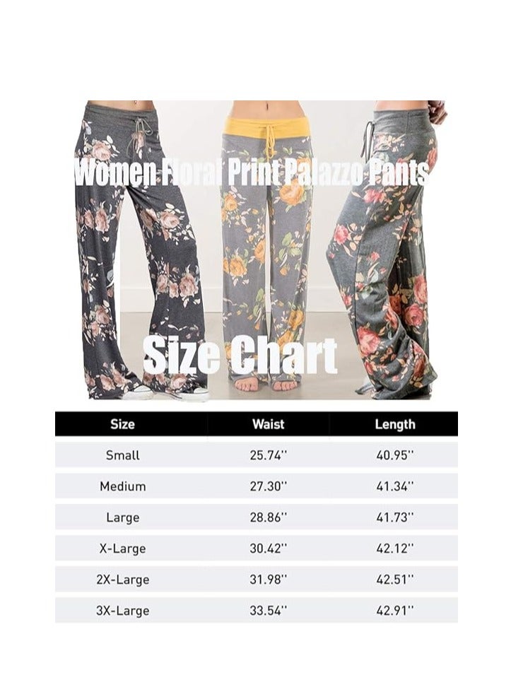 iChunhua Women's Comfy Stretch Floral Print Drawstring Palazzo Wide Leg Lounge Pant - Image 5