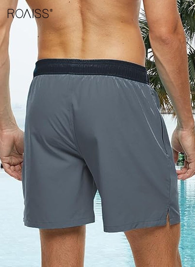 roaiss Men's Straight-Leg Cropped Shorts with Pockets Fitness Fashion Casual Shorts Four-Way Stretch Men's Mid-Length Beach Shorts Comfortable Loose Drawstring Elastic Waistband Beach Shorts Grey - Image 4