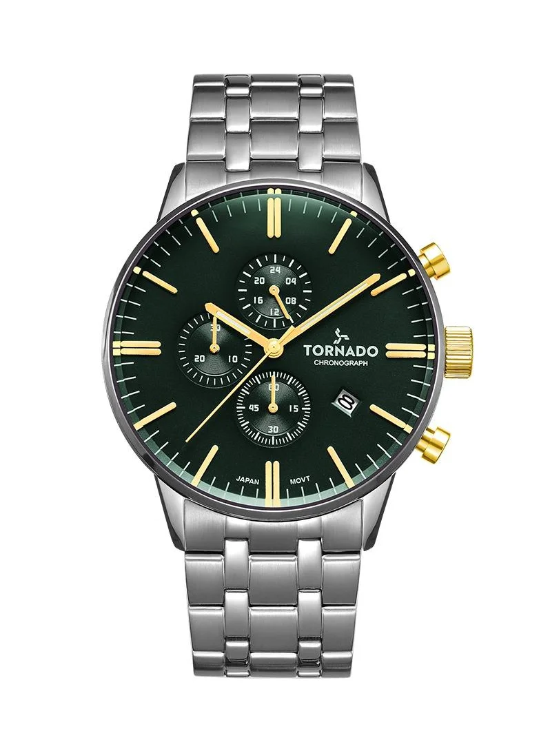 تورنيدو Tornado CELESTIA ELITE T6102-SBSH Men's Chronograph Display Watch & High Quality Solid Stainlesss Steel Strap Silver