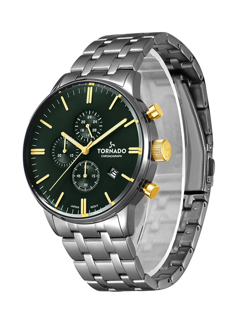تورنيدو Tornado CELESTIA ELITE T6102-SBSH Men's Chronograph Display Watch & High Quality Solid Stainlesss Steel Strap Silver