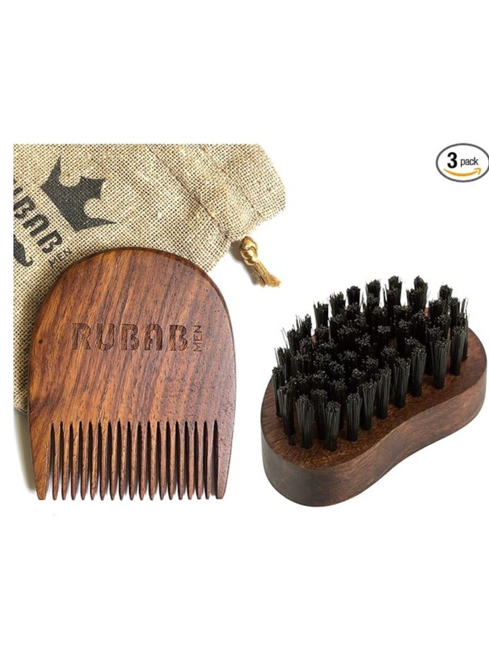 RUBAB MEN Premium Beard Brush & Beard Comb Combo Kit of 2 for Men | Nylon Bristles Beard Brush & Classic Wooden Beard Comb | Also Comes with Cool Carry Pouch | Made in India - Image 1