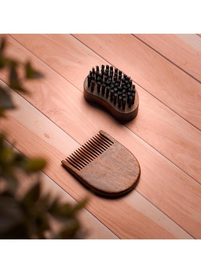RUBAB MEN Premium Beard Brush & Beard Comb Combo Kit of 2 for Men | Nylon Bristles Beard Brush & Classic Wooden Beard Comb | Also Comes with Cool Carry Pouch | Made in India - Image 2