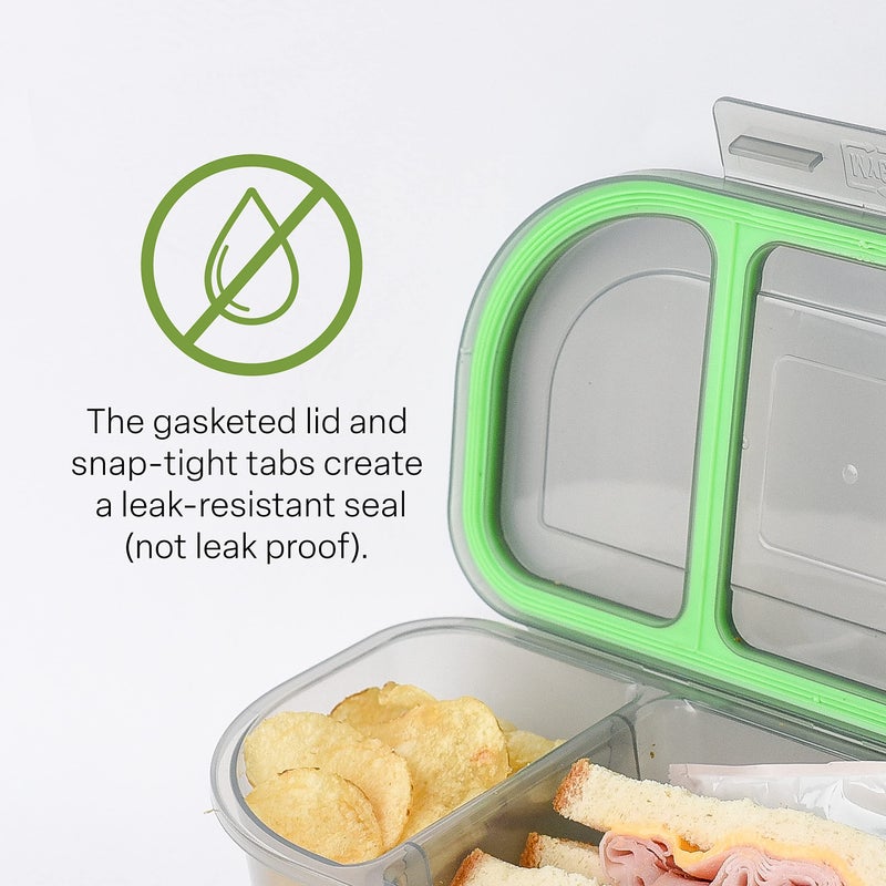 MyGo Container Half-Sized To-Go Divided Compartment Container  9-1/2"" X 5"" X 2-1/2""  Reusable  Microwave Safe  NSF Certified  Smoke/Green - Image 3