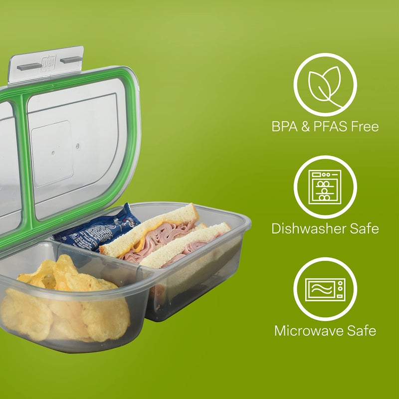 MyGo Container Half-Sized To-Go Divided Compartment Container  9-1/2"" X 5"" X 2-1/2""  Reusable  Microwave Safe  NSF Certified  Smoke/Green - Image 2