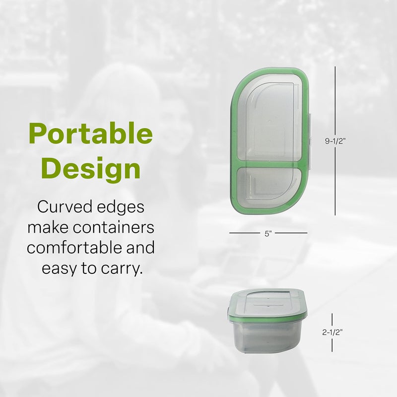 MyGo Container Half-Sized To-Go Divided Compartment Container  9-1/2"" X 5"" X 2-1/2""  Reusable  Microwave Safe  NSF Certified  Smoke/Green - Image 1