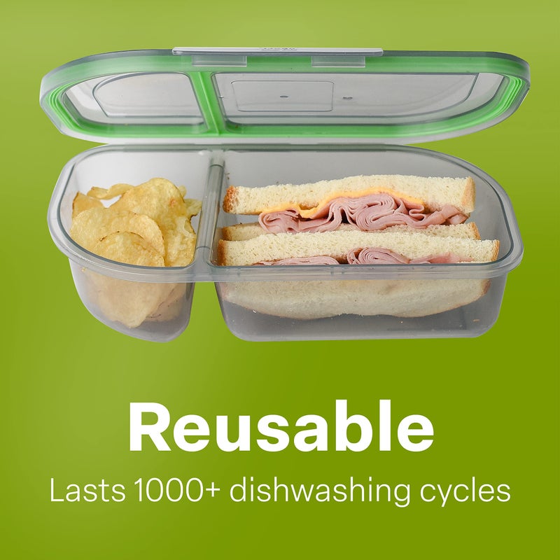 MyGo Container Half-Sized To-Go Divided Compartment Container  9-1/2"" X 5"" X 2-1/2""  Reusable  Microwave Safe  NSF Certified  Smoke/Green - Image 4