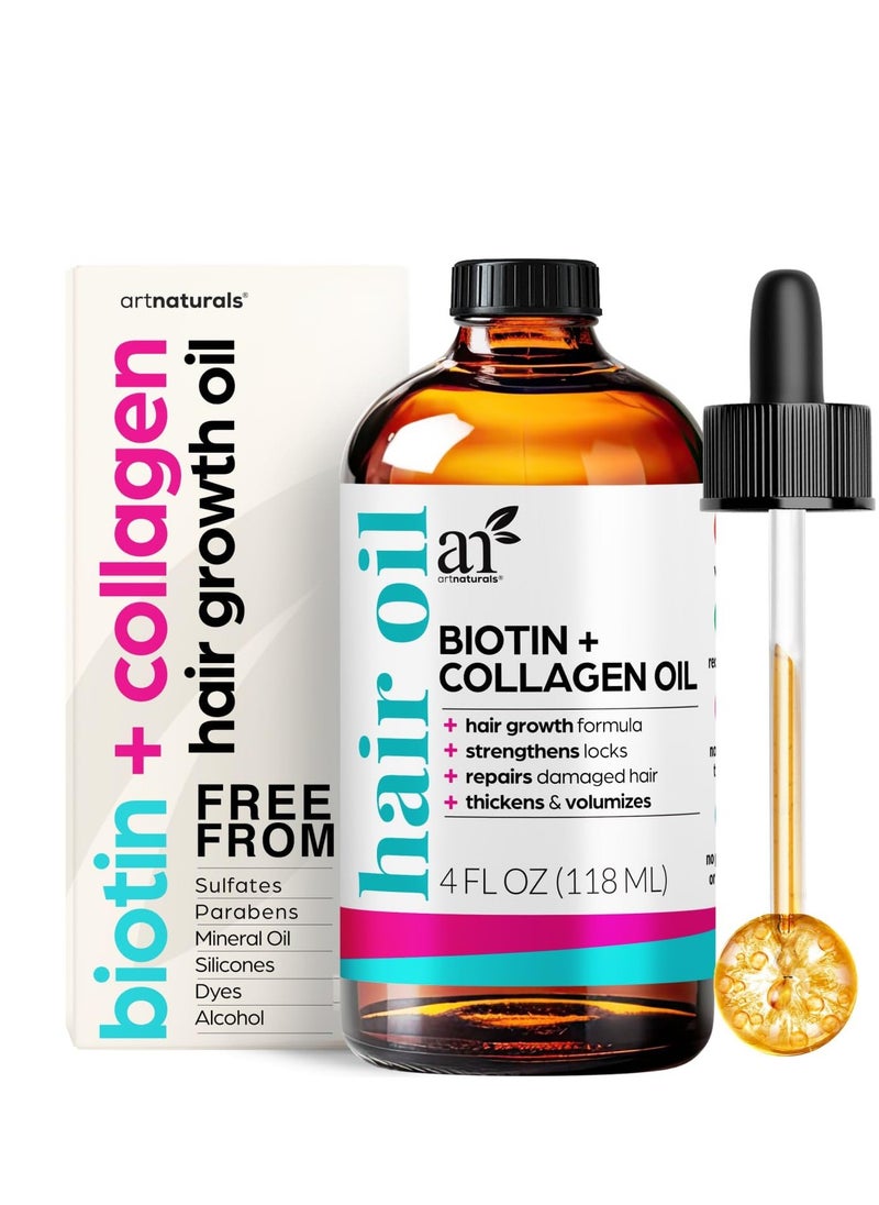 artnaturals artnaturals Biotin Collagen Hair Oil 4.0oz - Growth Promoting Volumizing Formula - Reduce Hair Loss, Strengthens and Nourishes Hair - Controls Frizz & Improves Manageability  - Image 1