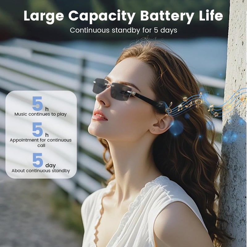 Faifxo Smart Glasses Rimless Smartglasses with Bluetooth Speaker,Remote Control Photo Taking/UV Protection Voice Control (Photochromic Lenses) - Image 3