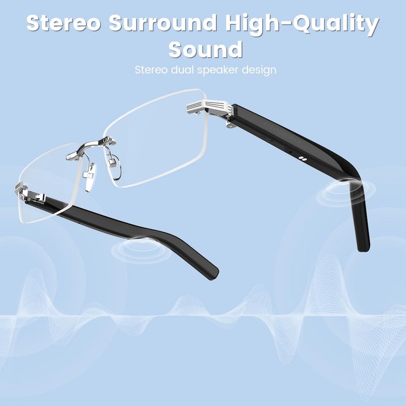 Faifxo Smart Glasses Rimless Smartglasses with Bluetooth Speaker,Remote Control Photo Taking/UV Protection Voice Control (Photochromic Lenses) - Image 4