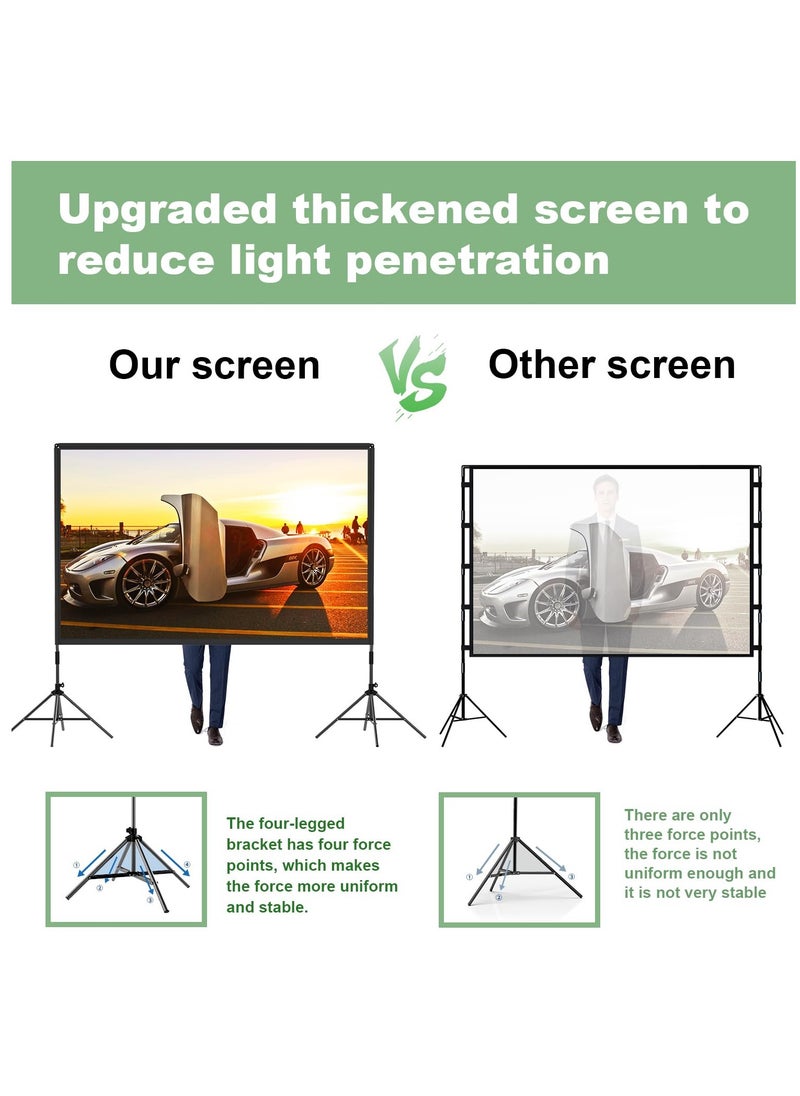FlashHawk Projector Screen with Stand -84 inch 16:9 4K HD Portable Outdoor Indoor Projector Screen Rear Front Projection Screen Lightweight Movie Screen with Four-Legged Frame Carry Bag for Home Theater  - Image 4